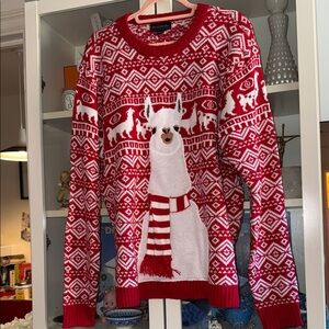Holiday Llama Red Sweater- Ugly Sweater Contest Winner Sz XL